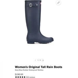 HUNTER Women's Original Tall Rain Boots Navy Blue Rubber Waterproof Wellies Sz 7